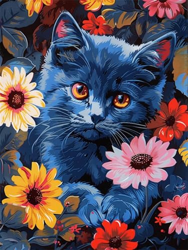 Malen Nach Zahlen Erwachsene Katze Malen Nach Zahlen Blume Malen Nach Zahlen ab 7 8 9 10 Jahre Mädchen Geschenk, DIY Paint by Numbers Groß Leinwand, 3 Pinsel und Acryl Farben Wanddeko 25x35cm t-5998 von Wionheng