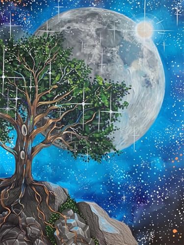 Malen Nach Zahlen Erwachsene Mond Malen Nach Zahlen großer Baum Malen Nach Zahlen ab 7 8 9 10 Jahre Mädchen Geschenk, Paint by Numbers Leinwand, 3 Pinsel und Acryl Farben Wanddeko 100x150cm t-9130 von Wionheng