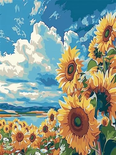 Malen Nach Zahlen Erwachsene Sonnenblume Malen Nach Zahlen Landschaft Malen Nach Zahlen ab 7 8 9 10 Jahre Mädchen Geschenk, Paint by Numbers Groß Leinwand, 3 Pinsel und Acryl Farben 100x150cm t-8239 von Wionheng