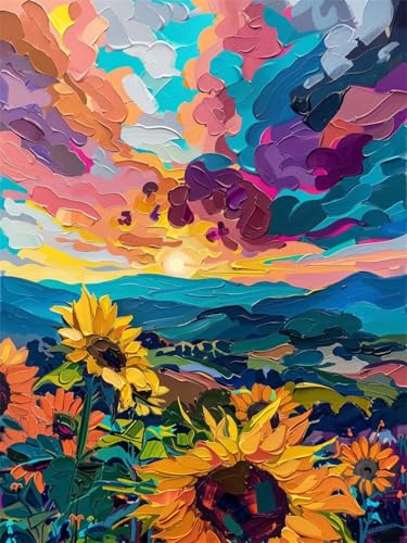 Malen Nach Zahlen Erwachsene Sonnenblume Malen Nach Zahlen Landschaft Malen Nach Zahlen ab 7 8 9 10 Jahre Mädchen Geschenk, Paint by Numbers Groß Leinwand, 3 Pinsel und Acryl Farben 70x100cm t-8259 von Wionheng