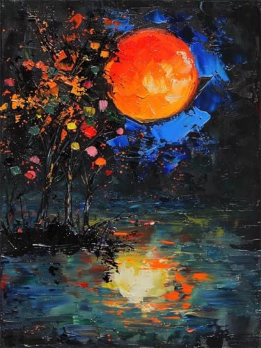 Mond Malen Nach Zahlen Erwachsene mit Rahmen, Landschaft Malen Nach Zahlen Kinder Anfänger Bastelset, Ölgemälde 3 Pinseln und Acrylpigment, Room Decor, Geschenke für Frauen, mit Rahmen 30x40cm t-9211 von Wionheng