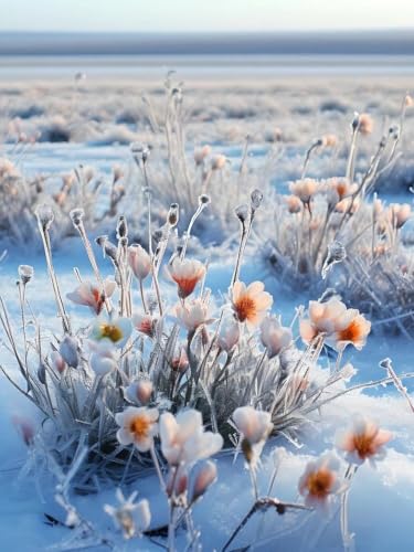 Schneeszene Malen Nach Zahlen Erwachsene mit Rahmen, Blume Malen Nach Zahlen Kinder Anfänger Bastelset, DIY Ölgemälde 3 Pinseln und Acrylpigment, Geschenke für Frauen, mit Rahmen 90x120cm t-8612 von Wionheng