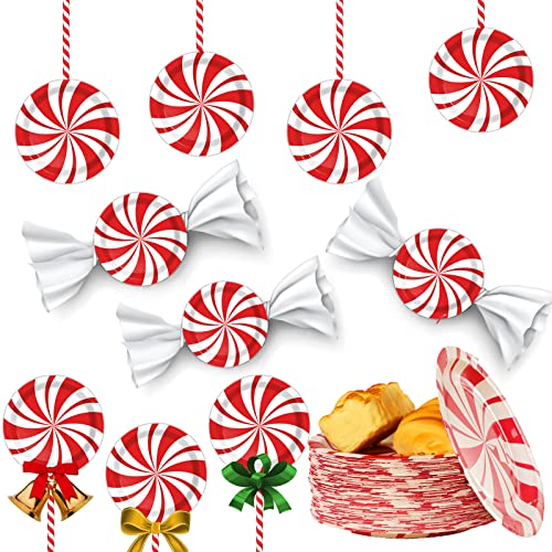 Wiooffen 80Pcs Weihnachten Pfefferminz Süßigkeiten Pappteller Party Supplies Dekorationen Candy Mint für Happy New Year Holiday Xmas Pfefferminze Party Supplies Rot und Weiß Gestreiftes von Wiooffen