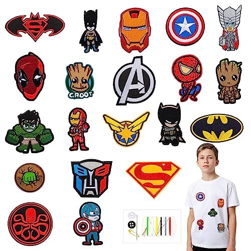 Flicken Zum Aufbügeln Kinder mit Avengers Superhelden 20 Stück Patches Zum Aufbügeln Bügelflicken Kinder Aufnäher Patches Aufnäher Sticken Kinder für DIY T-shirt Jeans Kleidung Bügelbilder Textilien von Wirhaut