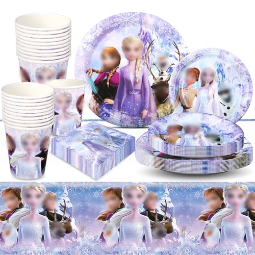 Froz Partygeschirr Set, 51 Stück Els Geburtstag Partygeschirr Set, Kindergeburtstag Deko Party Supplies Enthält Teller Pappbecher Servietten Tischdecke für 10 Gäste von Wirhaut