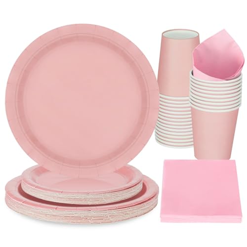 Partygeschirr Set, 51 Stück Rosa Geburtstag Partygeschirr Set, Kindergeburtstag Deko Party Supplies Enthält Teller Pappbecher Servietten Tischdecke für 10 Gäste von Wirhaut