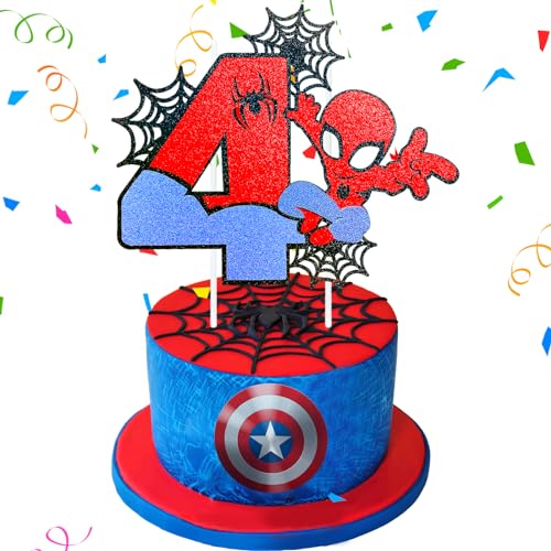 Wirhaut Spider Tortendeko 4 Geburtstag Dekoration, Happy Birthday Tortendek, Superheld Theme Cupcake Topper für Junge Mädchen Themen Party Wirhaut Spider Tortendeko 4 Geburtstag Dekoration, Happy Birthday Tortendek, Superheld Theme Cupcake Topper für Junge Mädchen Themen Party von Wirhaut