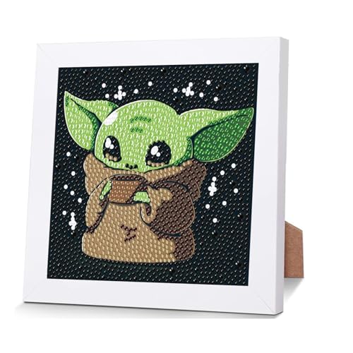 Yod Diamond Painting Kinder, 5D Wars Diamond Painting mit rahmen, 18 x 18cm Diamond Painting Set für Kinder Erwachsene, DIY Diamantmalerei Cartoon Mosaikherstellung für Home Wand Deko von Wirhaut