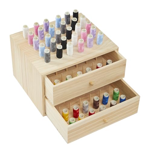 90 Spulen Holzfadenbox Fadenhalter Näh- und Stickgarn-Aufbewahrungsbox/Organizer für Nähschublade, Spule, Größenanforderung: Höhe ≤ 7,6 cm, Breite ≤ 6,5 cm, Oberseite für größere Spulen von Wirhlly