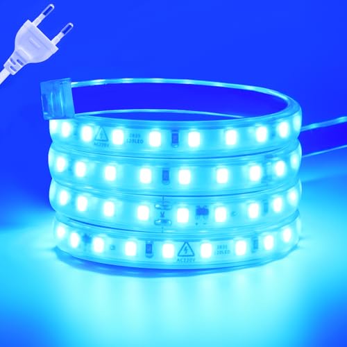 Wisada Anschluss an AC220-240V LED Streifen, 0.5M 120LEDs/m SMD2835 Flexible Superhell Blau CRI≥90 LED Lichtband, LED Band Lichtschlauch Leiste Kette Selbstklebend mit Stecker für Weihnachten von Wisada