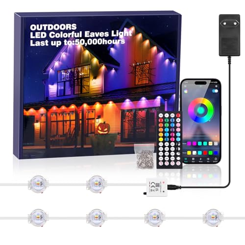 Wisada Bluetooth Bunte Lichterkette Außen, 5 in 1 Smart RGBCCT LED Streifen, Außenleuchten 2 Rollen 45m mit 150LEDs IP67 Wasserdichte Trauflichter für Allerheiligen Weihnachtsdeko von Wisada