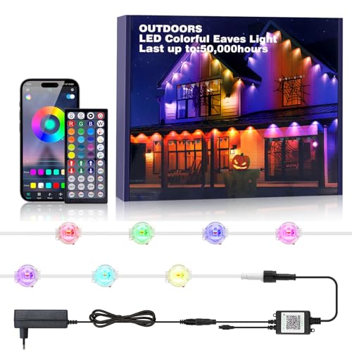 Wisada Bluetooth Bunte Lichterkette Außen, 5 in 1 Smart RGBCCT LED Streifen, Außenleuchten 30m mit 60LEDs IP67 Wasserdichte Trauflichter für Allerheiligen Weihnachtsdeko von Wisada