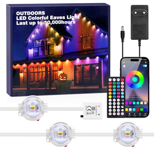 Wisada Bluetooth Bunte Lichterkette Außen, 5 in 1 Smart RGBCCT LED Streifen, Außenleuchten 30m mit 60LEDs IP67 Wasserdichte Trauflichter für Allerheiligen Weihnachtsdeko von Wisada