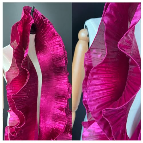 Wisafory 1 Meter Rüschen Spitzenborte Organza Rüschenstoff Plissee Chiffon Tüll Rüschen Trim Spitzenbordüre Spitzenbesatz zum Nähen Dekorative Zubehör für Kleid Tasche Trimmen Rosenrot 1 Meter von Wisafory