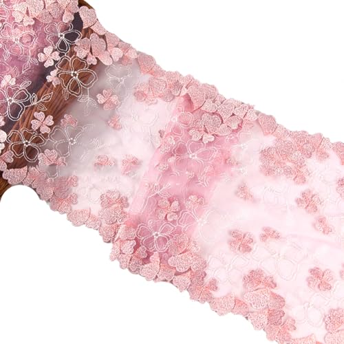 Wisafory 1 Yards Spitzenstoff mit Blumenstickerei Rosa Spitzenborte zum Nähen Meshstoff Spitzenbordüre Blumen Spitze Stoff Dekoband Spitzenbesatz für DIY Hochzeitkleid Heimdeko 21cm Breite von Wisafory