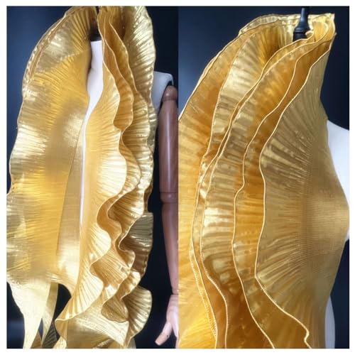 Wisafory 10 Meter Rüschen Spitzenborte Organza Rüschenstoff Plissee Chiffon Tüll Rüschen Trim Spitzenbordüre Spitzenbesatz zum Nähen Dekorative Zubehör für Kleid Tasche Trimmen Gold 10 Meter von Wisafory