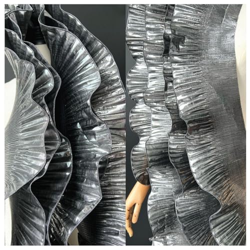 Wisafory 10 Meter Rüschen Spitzenborte Organza Rüschenstoff Plissee Chiffon Tüll Rüschen Trim Spitzenbordüre Spitzenbesatz zum Nähen Dekorative Zubehör für Kleid Tasche Trimmen Dunkelgrau 10 Meter von Wisafory