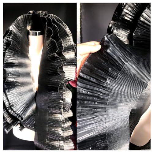 Wisafory 10 Meter Rüschen Spitzenborte Organza Rüschenstoff Plissee Chiffon Tüll Rüschen Trim Spitzenbordüre Spitzenbesatz zum Nähen Dekorative Zubehör für Kleid Tasche Trimmen Schwarz 10 Meter von Wisafory