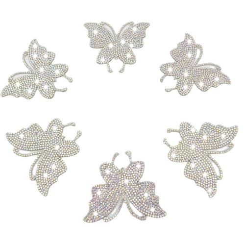 Wisafory 10 Stück Abziehbild Schmetterling Strass Patches zum Aufbügeln Selbstklebend Applikationen Bling Aufkleber Glitzer Strassstein Butterfly Bügelbild für DIY Kleidung Dekoration von Wisafory