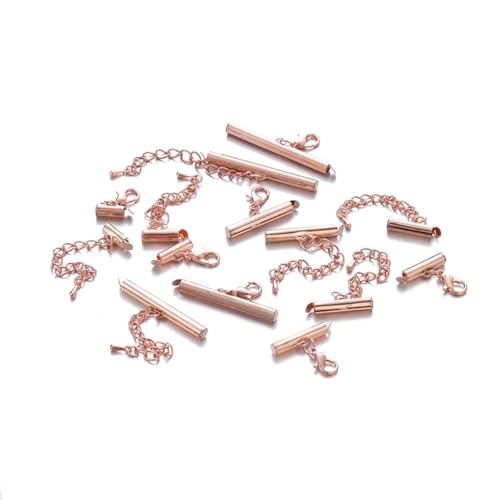 Wisafory 10 Stück Aufschieben Ende Klammern Schieber Endkappen Schiebeverschluss Rohre mit 5cm Verlängerungsketten für Samen Perle, Multi-Strang Halskette Armband Herstellung Roségold 10mm von Wisafory