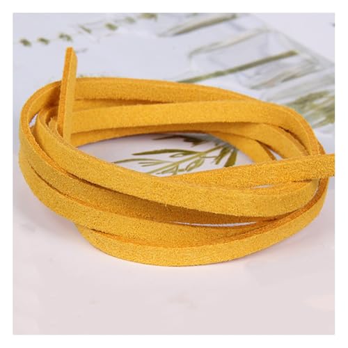 Wisafory 10 Stück Lederschnur Vintage Lederband Flach Faux Wildleder Schnur Breit Lederstreifen Lederschnur Faden Lederspitze für DIY Basteln Armband Halskette Schmuck 4mm x 1M Goldgelb von Wisafory