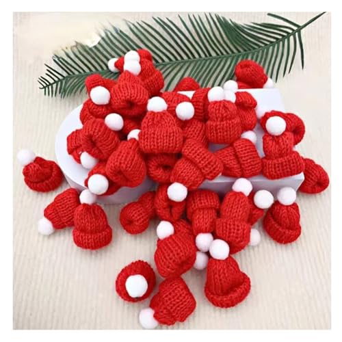 Wisafory 10 Stück Mini Weihnachtsmütze Strickmützen Kleine Puppenmütze Lutscher Mütze Weinflasche Topper Puppenhut Nikolausmützen Weihnachtshut für DIY Basteln Weihnachtsschmuck Rot von Wisafory