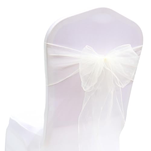 Wisafory 10 Stück Organza Stuhlschleifen Hochzeit Stuhlschärpen Stuhlbezug Schleifen Stuhl Schärpen Organzaband Schleifenband Tüll Stuhl Rücken Bögen für Hochzeit Party Dekoration Beige von Wisafory