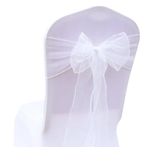 Wisafory 10 Stück Organza Stuhlschleifen Hochzeit Stuhlschärpen Stuhlbezug Schleifen Stuhl Schärpen Organzaband Schleifenband Tüll Stuhl Rücken Bögen für Hochzeit Party Dekoration Weiß von Wisafory