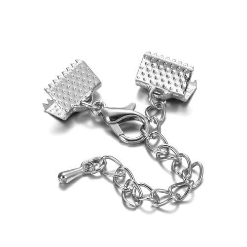 Wisafory 10 Stück Schmuckherstellung Set Crimps Clamp Ends Hummerverschlüsse mit Springringen und Kettenverlängerungen Ribbon Endkappen für Schmuckherstellung, Platinum Rhodium 10mm von Wisafory