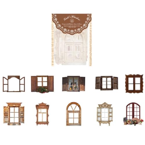 Wisafory 10 Stück Scrapbooking Aufkleber Set Tür Fenster Dekorative Sticker Collage Karte Selbstklebend Fensteraufkleber Dekopapier für DIY Handwerk Fotoalbum Journal Sammelalbum 3# von Wisafory