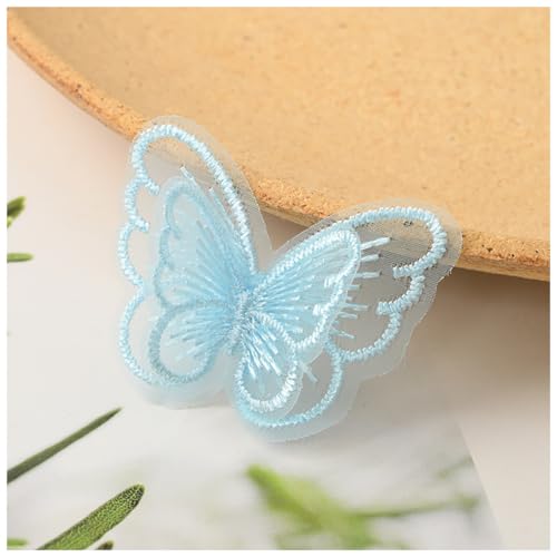 Wisafory 10 Stück Spitze Tüll Schmetterling Applikation Stickerei Aufnäher Spitzenstoff Patches Schmetterlinge Applikationen Zubehör für DIY Kleidung Tasche Haarschmuck Blau von Wisafory