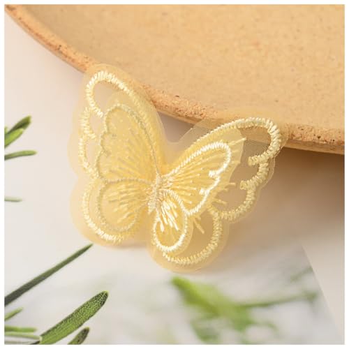 Wisafory 10 Stück Spitze Tüll Schmetterling Applikation Stickerei Aufnäher Spitzenstoff Patches Schmetterlinge Applikationen Zubehör für DIY Kleidung Tasche Haarschmuck Gelb von Wisafory