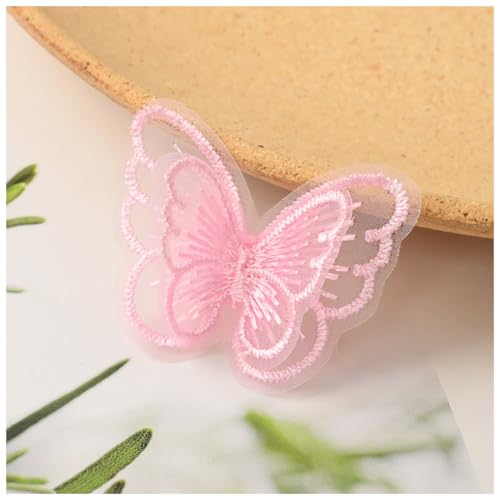 Wisafory 10 Stück Spitze Tüll Schmetterling Applikation Stickerei Aufnäher Spitzenstoff Patches Schmetterlinge Applikationen Zubehör für DIY Kleidung Tasche Haarschmuck Rosa von Wisafory