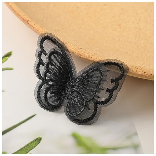 Wisafory 10 Stück Spitze Tüll Schmetterling Applikation Stickerei Aufnäher Spitzenstoff Patches Schmetterlinge Applikationen Zubehör für DIY Kleidung Tasche Haarschmuck Schwarz von Wisafory