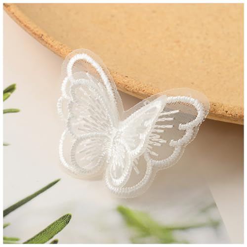 Wisafory 10 Stück Spitze Tüll Schmetterling Applikation Stickerei Aufnäher Spitzenstoff Patches Schmetterlinge Applikationen Zubehör für DIY Kleidung Tasche Haarschmuck Weiß von Wisafory