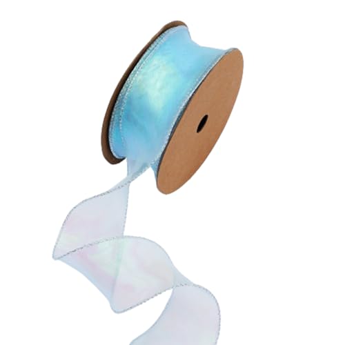 Wisafory 10 Yards Organzaband Dekoband Geschenkband Schimmernd Organza Band mit Drahtkante Schleifenband Stoffband Organza Bänder Bastelband für Blumensträuße Geschenkverpackung Blau 5.5cm von Wisafory