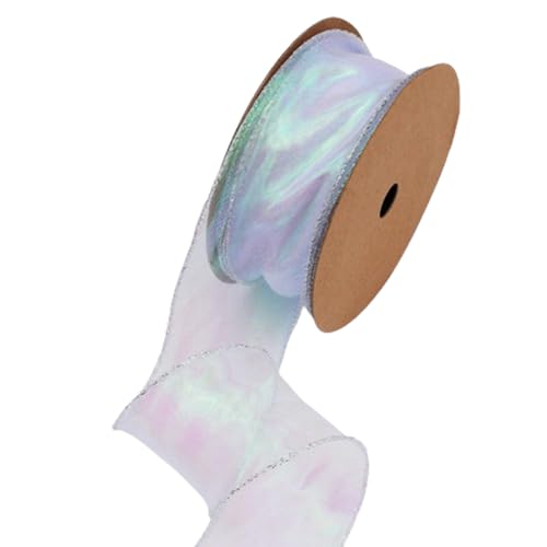 Wisafory 10 Yards Organzaband Dekoband Geschenkband Schimmernd Organza Band mit Drahtkante Schleifenband Stoffband Organza Bänder Bastelband für Blumensträuße Geschenkverpackung Weiß 4cm von Wisafory