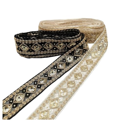 Wisafory 10 Yards Spitzenband Pailletten Einfassborte Spitze Borten Mesh Trim Lace Borte Band Applikation zum Nähen Bastelbedarf Dekorationen für Kleidung Gardine Vorhang 4.5cm Schwarz+Weiß von Wisafory