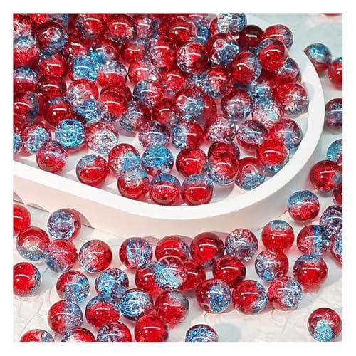 Wisafory 100 Pcs Craquelé-Glasperlen 10 mm Kristallglasperlen runde Abstandshalter Glasperlen lose Perlen für Bastelarbeiten Ohrringe Halsketten Armbänder Schmuckherstellung Blau-rot von Wisafory