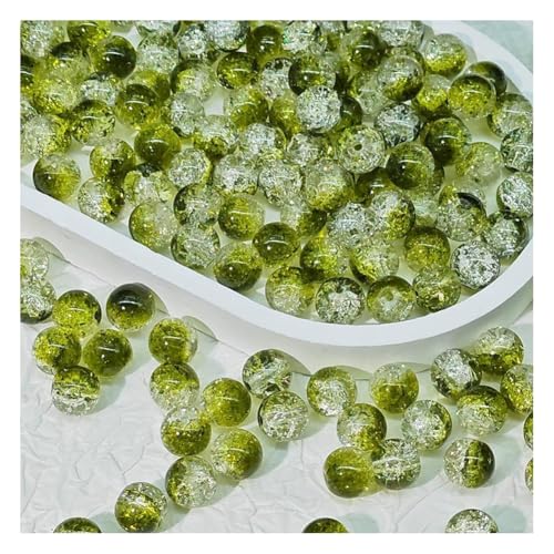 Wisafory 100 Pcs Craquelé-Glasperlen 10 mm Kristallglasperlen runde Abstandshalter Glasperlen lose Perlen für Bastelarbeiten Ohrringe Halsketten Armbänder Schmuckherstellung Grasgrün von Wisafory