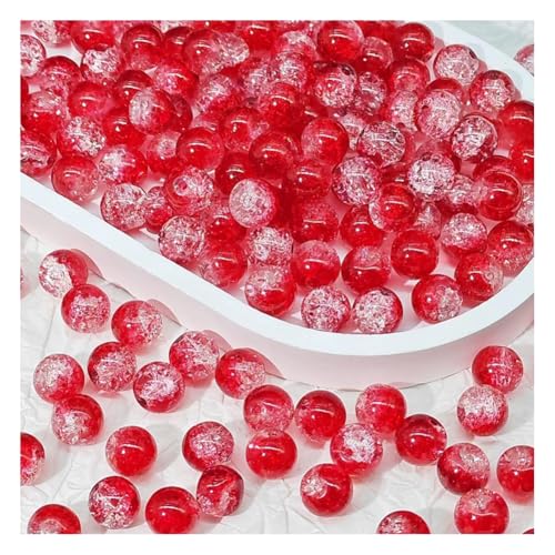 Wisafory 100 Pcs Craquelé-Glasperlen 10 mm Kristallglasperlen runde Abstandshalter Glasperlen lose Perlen für Bastelarbeiten Ohrringe Halsketten Armbänder Schmuckherstellung Großes Rot von Wisafory