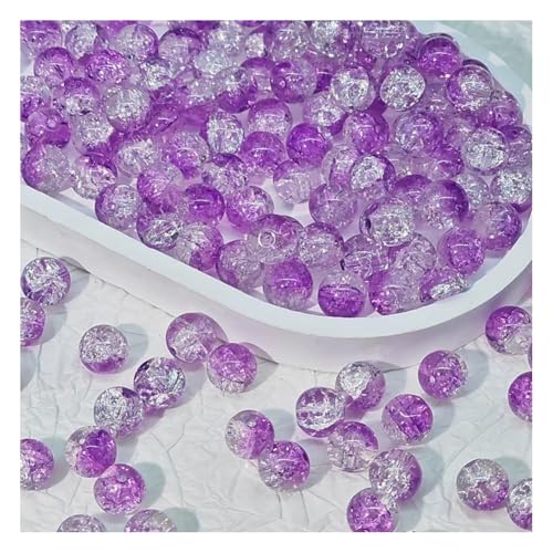 Wisafory 100 Pcs Craquelé-Glasperlen 10 mm Kristallglasperlen runde Abstandshalter Glasperlen lose Perlen für Bastelarbeiten Ohrringe Halsketten Armbänder Schmuckherstellung Mittel Violett von Wisafory