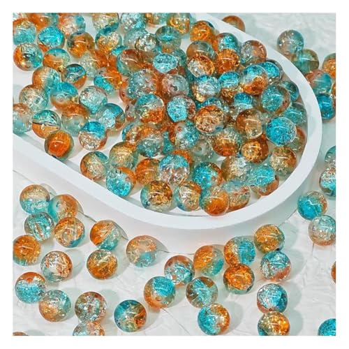 Wisafory 100 Pcs Craquelé-Glasperlen 10 mm Kristallglasperlen runde Abstandshalter Glasperlen lose Perlen für Bastelarbeiten Ohrringe Halsketten Armbänder Schmuckherstellung Orange-Blau von Wisafory