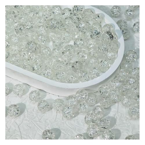 Wisafory 100 Pcs Craquelé-Glasperlen 10 mm Kristallglasperlen runde Abstandshalter Glasperlen lose Perlen für Bastelarbeiten Ohrringe Halsketten Armbänder Schmuckherstellung Weiß von Wisafory