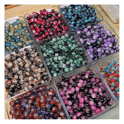 Wisafory 100 Pcs Craquelé-Glasperlen 10 mm Kristallglasperlen runde Abstandshalter Glasperlen lose Perlen für Bastelarbeiten Ohrringe Halsketten Armbänder Schmuckherstellung Zufällig gemischte 1# von Wisafory