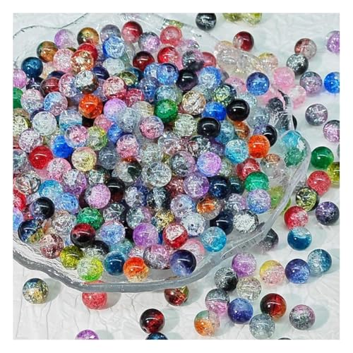 Wisafory 100 Pcs Craquelé-Glasperlen 10 mm Kristallglasperlen runde Abstandshalter Glasperlen lose Perlen für Bastelarbeiten Ohrringe Halsketten Armbänder Schmuckherstellung Zufällige Farbmischung von Wisafory