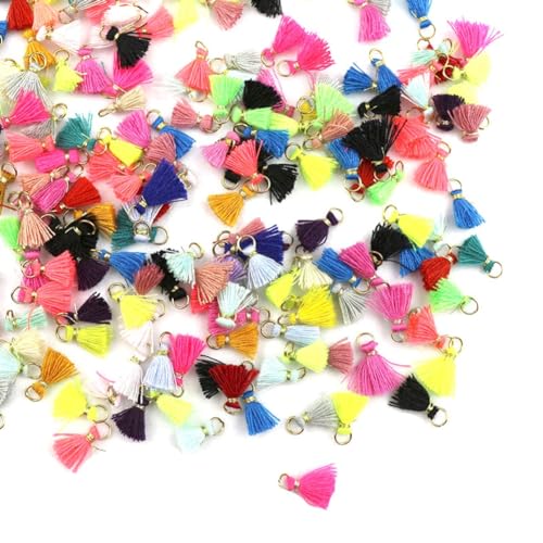 Wisafory 100 Stück Mini Quasten Anhänger Bunte Handgefertigte Baumwolle Troddel Charms Basteln Fransen Schlüsselanhänger Weich Klein Tassel Taschenanhänger für DIY Schmuckherstellung 1cm von Wisafory