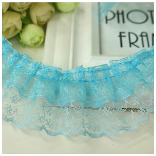 Wisafory 10M Spitzenband Rüschenband Spitzenborte Spitzenbesatz Lace Trim Rüschenbesatz Stoffband Dekoband Elastisch Vintage Rüschen Spitzenband für Nähen Handwerk 4.5cm Blau 10m von Wisafory