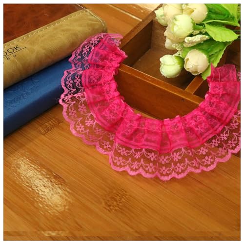 Wisafory 10M Spitzenband Rüschenband Spitzenborte Spitzenbesatz Lace Trim Rüschenbesatz Stoffband Dekoband Elastisch Vintage Rüschen Spitzenband für Nähen Handwerk 4.5cm Rosenrot 10m von Wisafory