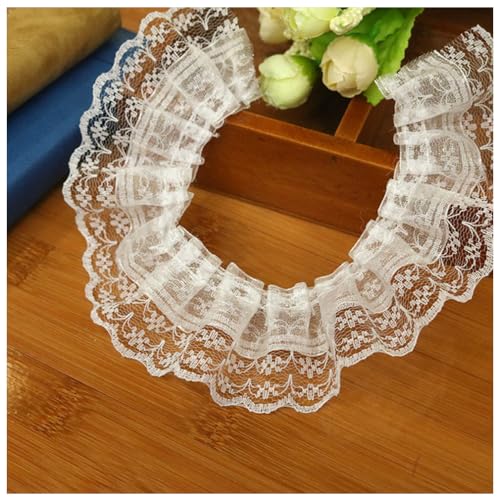 Wisafory 10M Spitzenband Rüschenband Spitzenborte Spitzenbesatz Lace Trim Rüschenbesatz Stoffband Dekoband Elastisch Vintage Rüschen Spitzenband für Nähen Handwerk 4.5cm Weiß 10m von Wisafory